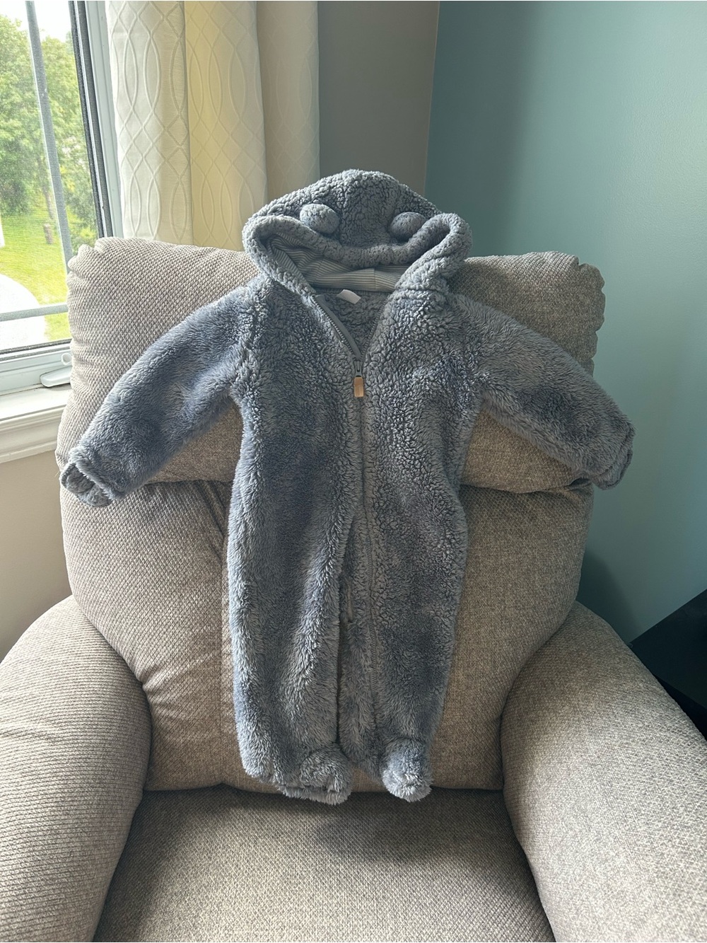 Cozy Plush Gray Hooded Bunting Suit One-Piece